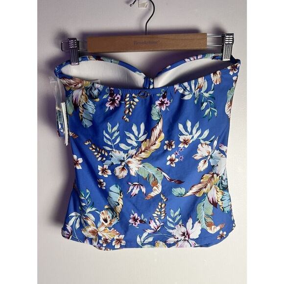 Jantzen Womens Sz 8 Blue Floral Cut Out Bandeau Swim Top Detachable Straps NEW - Picture 2 of 8